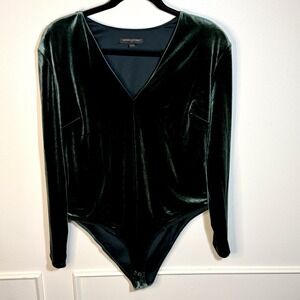 Banana Republic, Large, Green Velvet, Bodysuit With Shoulder Pads, V-Neck